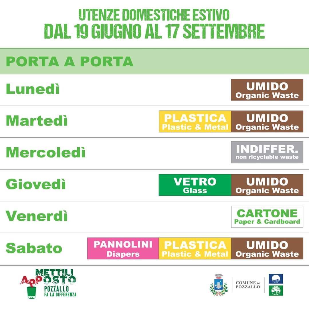 Calendario storico della raccolta, estate 2023